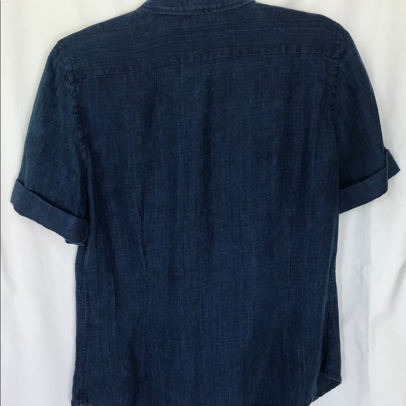 Ralph Lauren Linen Indigo Blue Shirt Short Sleeve - Picture 6 of 8